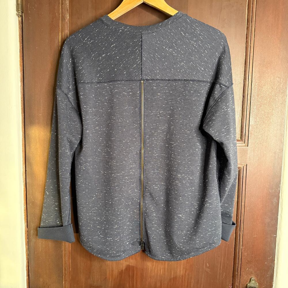 VINCE | Navy Blue Speckle Crew Neck French Terry Sweatshirt Zipper back | Small - Picture 2 of 5